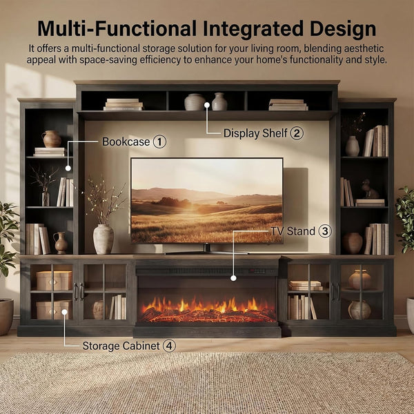 98" Farmhouse TV Stand with Fireplace & Barn Doors