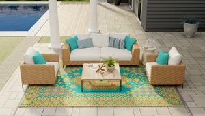 Outdoor Turkish Pattern Area Rug - Aqua, 6 ft x 9 ft