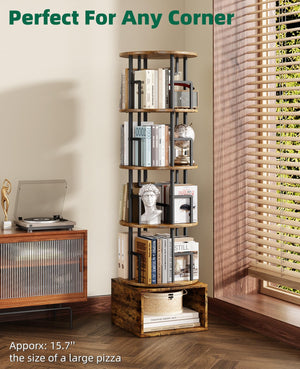 5-Tier Rotating Bookshelf with Storage Cabinet