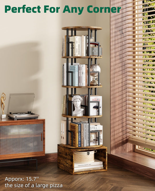 5-Tier Rotating Bookshelf with Storage Cabinet
