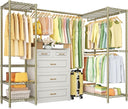 L-Shaped Corner Clothes Rack with Expandable Hanger Rod