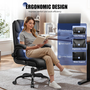 Ergonomic High-Back PU Leather Office Chair with Flip-Up Armrests