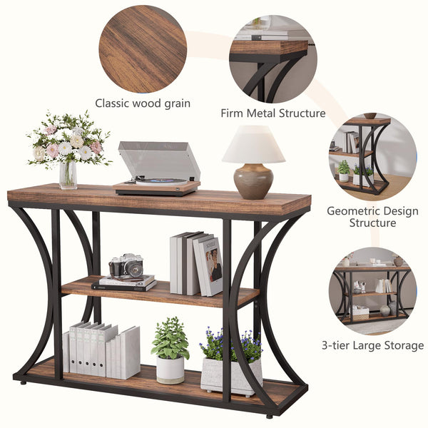 Narrow Console Table 39.4" with 3-Tier Storage Shelves