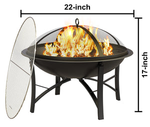 Round Wood Burning Fire Pit with Cooking Grate & Spark Screen