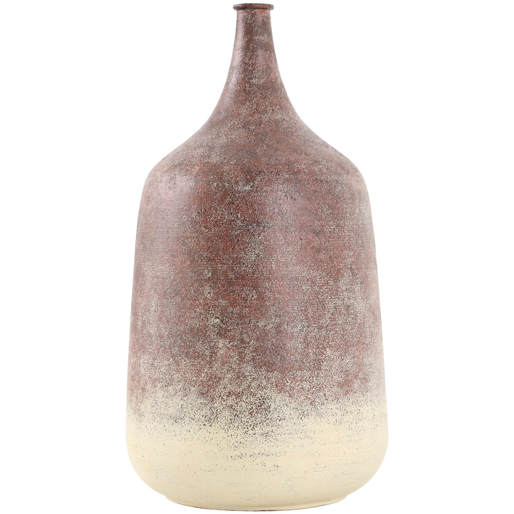 Round Iron Decorative Vase – Copper Finish with Cream Base