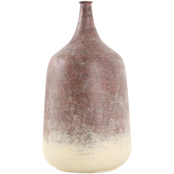 Round Iron Decorative Vase – Copper Finish with Cream Base