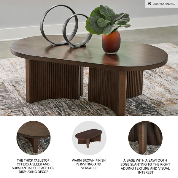 Mid-Century Modern Coffee Table with Reeded Double Pedestal Base | Dark Brown