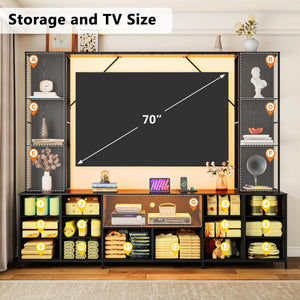 96" Wall Unit Entertainment Center with 14 Fabric Drawers, LED Lights & Power Outlets
