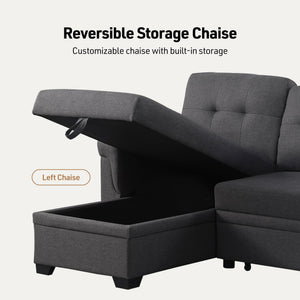 Convertible L-Shaped Sectional Sleeper Sofa with Storage Chaise