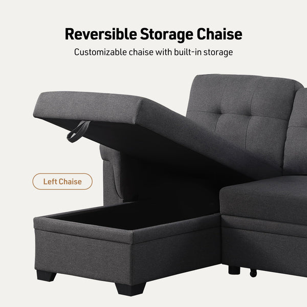 Convertible L-Shaped Sectional Sleeper Sofa with Storage Chaise