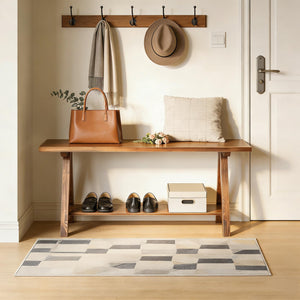 Rustic Solid Wood Entryway Bench with Storage Shelves