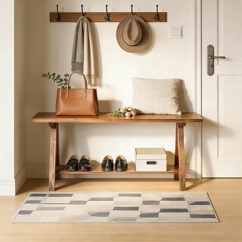 Rustic Solid Wood Entryway Bench with Storage Shelves