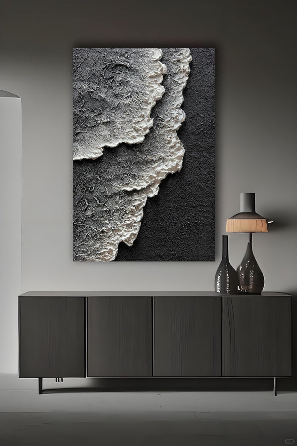24x36" Hand-Painted 3D Texture Abstract Sea Wave Oil Painting – Modern Minimalist Canvas Wall Art