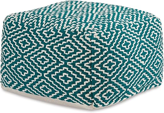 Rectangular Handwoven Geometric Cotton Pouf Ottoman