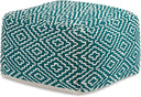 Handwoven Geometric Pouf Ottoman – Orange & White