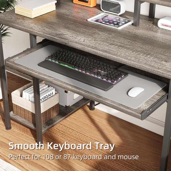 48-Inch Computer Desk with Keyboard Tray, Monitor Stand & Storage Shelves
