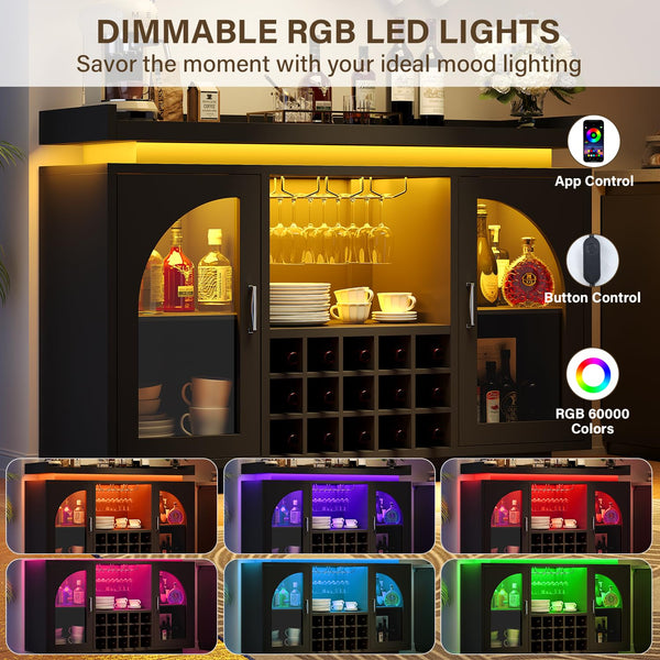 Bar Cabinet with LED Light & Power Outlet
