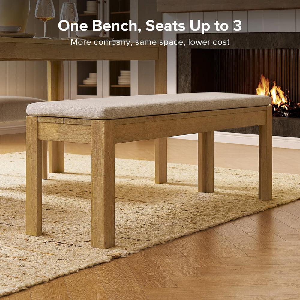 Solid Wood Upholstered Dining Bench – Modern Farmhouse Style