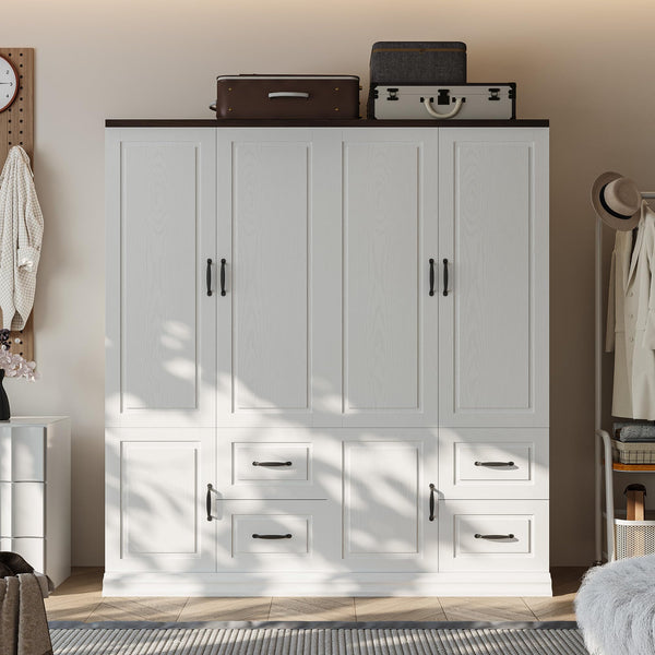 Tall Wardrobe Closet with Drawers & Hanging Rod