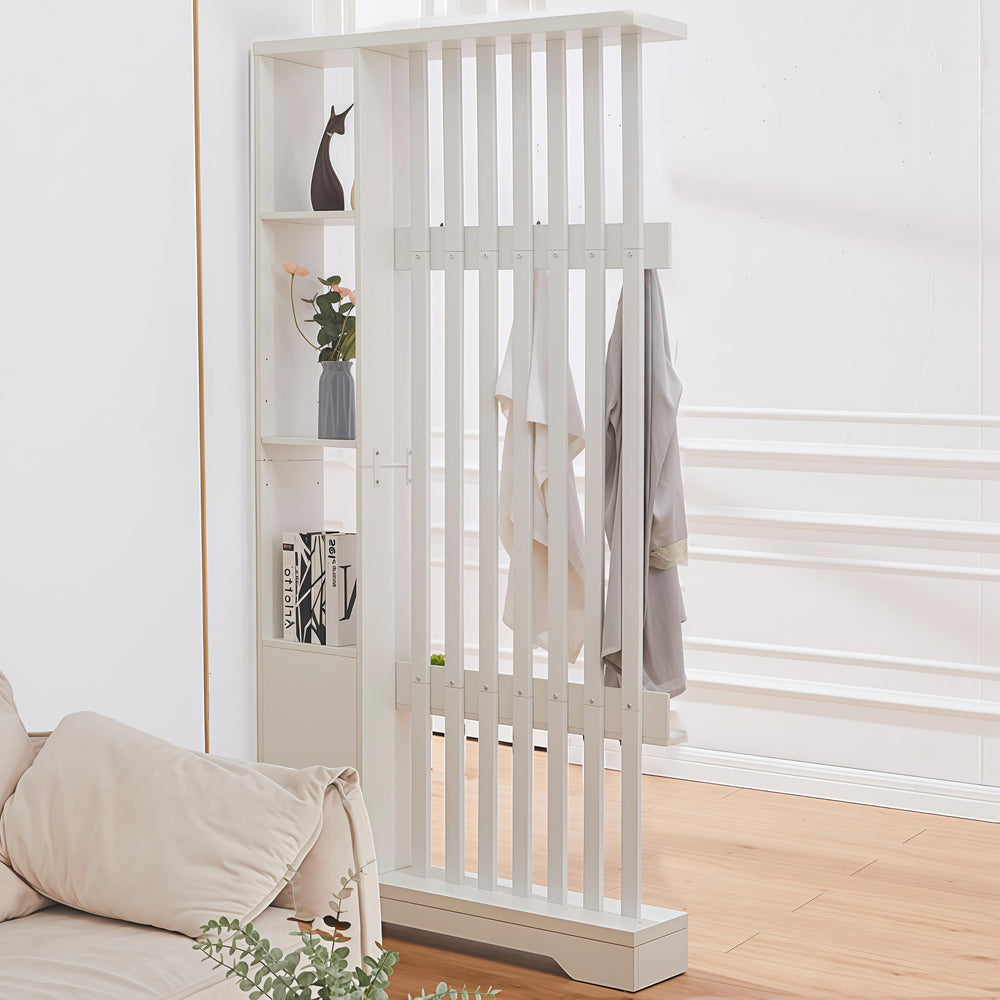 Room Divider with Shelves, Storage Cabinet & Coat Rack