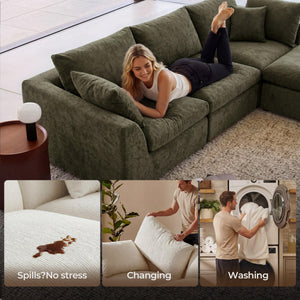 108" Cloud Modular Sectional Sofa with Washable Covers & Ottoman