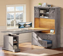 L-Shaped Electric Standing Desk with Hutch & File Cabinet