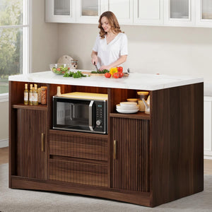 Rolling Kitchen Island with Storage, Power Outlet & LED Light