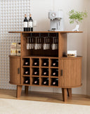 Wine Bar Cabinet with Sliding Tambour Door, Glass Shelves & 12 Wine Racks