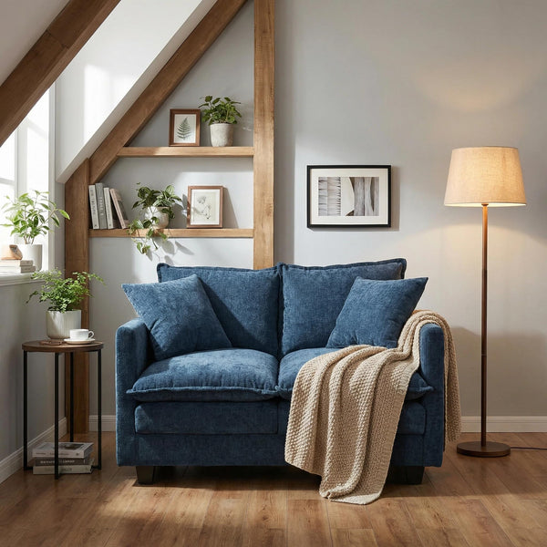 Compact Chenille Loveseat Sofa with Deep Seat & Detachable Cover