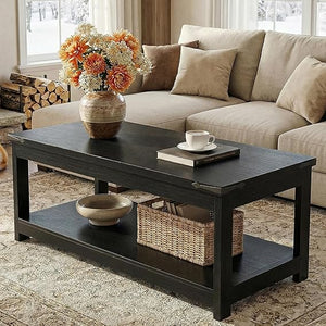 Farmhouse Coffee Table with Open Storage Shelf — 43" Rectangular