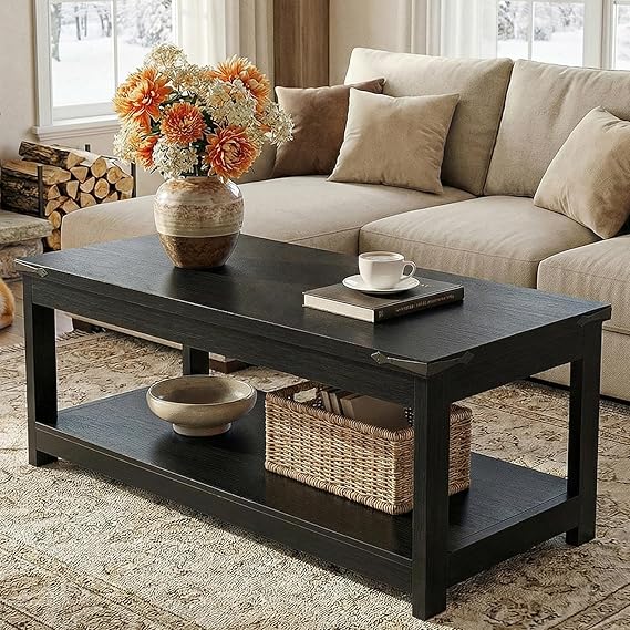 Farmhouse Coffee Table with Open Storage Shelf — 43" Rectangular