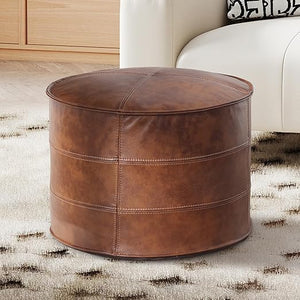 Genuine Leather Pouf Ottoman Footstool