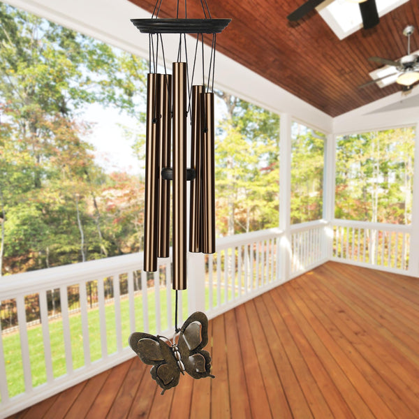 Butterfly Wind Chime – Bronze Aluminum Tubes, 21-Inch Outdoor Garden Chime