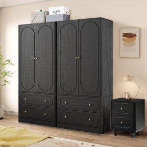 Fluted Wardrobe Closet Set of 2 – Black