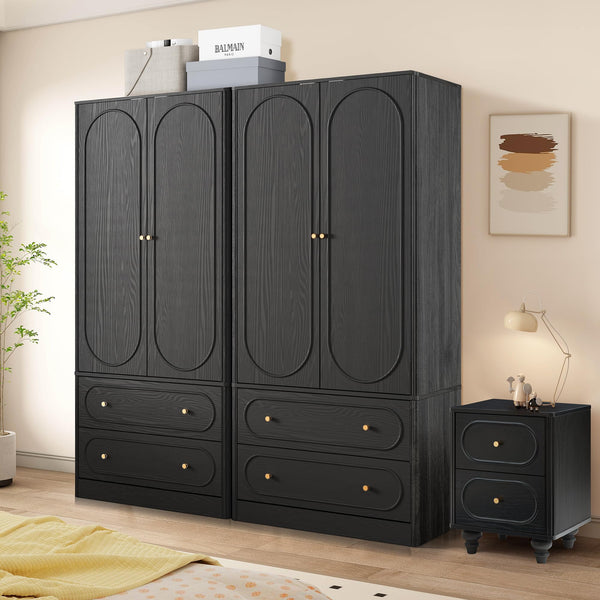 Fluted Wardrobe Closet Set of 2 – Black