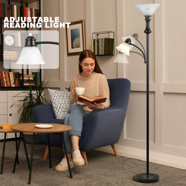 71" Arc Floor Lamp with Frosted Glass Shade & Adjustable Reading Light