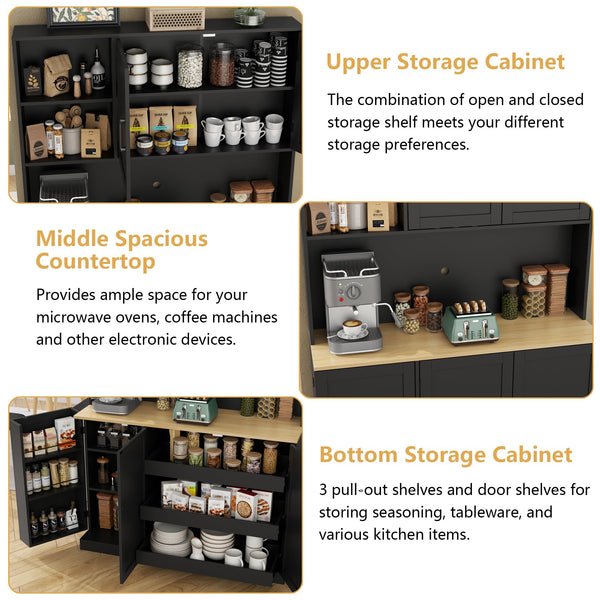 Kitchen Pantry Storage Cabinet with Microwave Stand