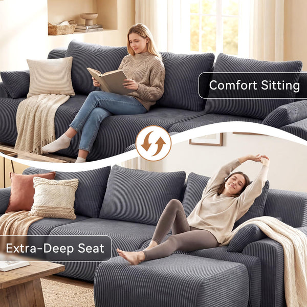 118" L-Shape Modular Cloud Sectional Sofa with Ottoman