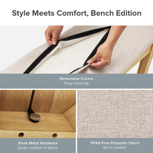 Solid Wood Upholstered Dining Bench – Modern Farmhouse Style