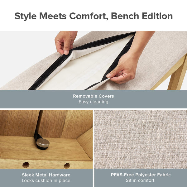 Solid Wood Upholstered Dining Bench – Modern Farmhouse Style