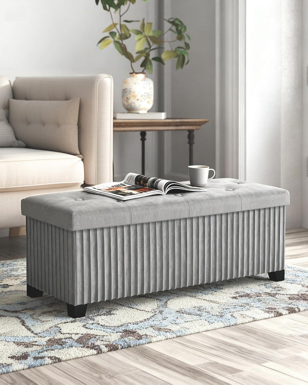 Foldable Velvet Storage Ottoman Bench