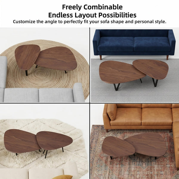 Nesting Coffee Table Set of 2 – Mid-Century Modern with Solid Wood Legs