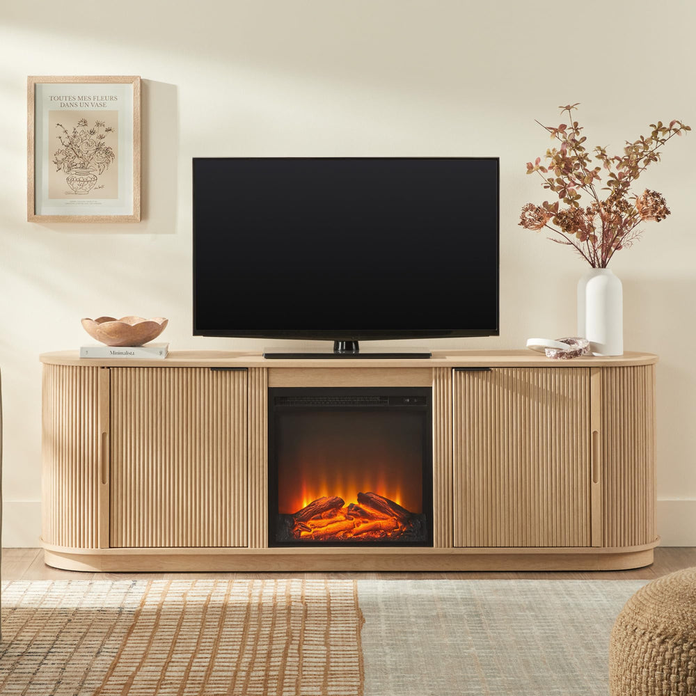 70" Reeded Fireplace TV Stand – Coastal Oak