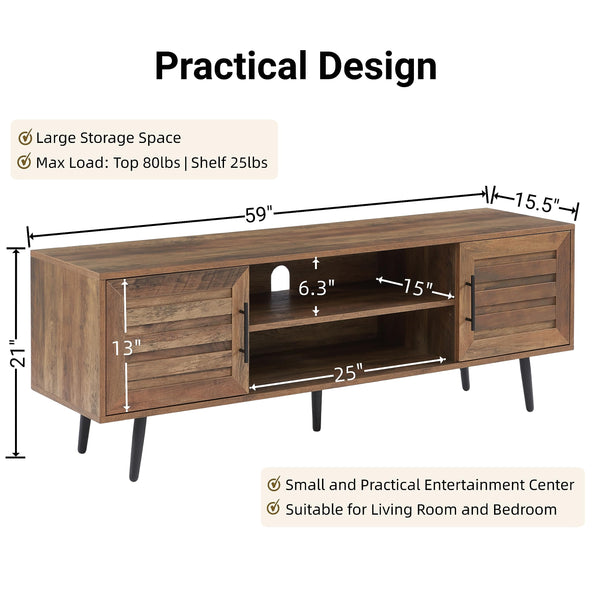 Mid-Century Modern TV Stand with Storage Cabinet – Fits TVs up to 65"
