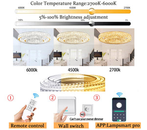 Modern LED Crystal Ring Chandelier — Dimmable, 2-Ring, 3000–6000K