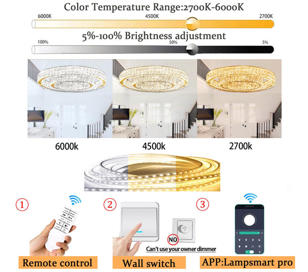 Modern LED Crystal Ring Chandelier — Dimmable, 2-Ring, 3000–6000K