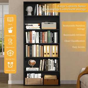 6-Tier Tall Bookcase – Wood Floor Standing Display Shelf