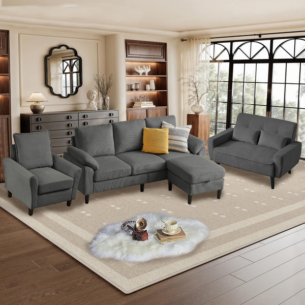 4-Piece Corduroy Living Room Set – Sofa, Loveseat & Ottoman
