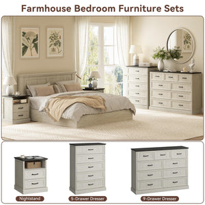 4-Piece Farmhouse Dresser & Nightstand Bedroom Set – 14 Drawers, White