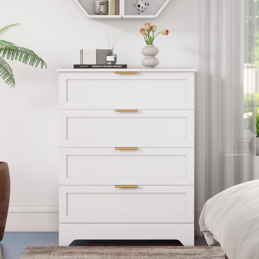 4-Drawer Dresser with Golden Handles – White, Wash Grey, Light Oak